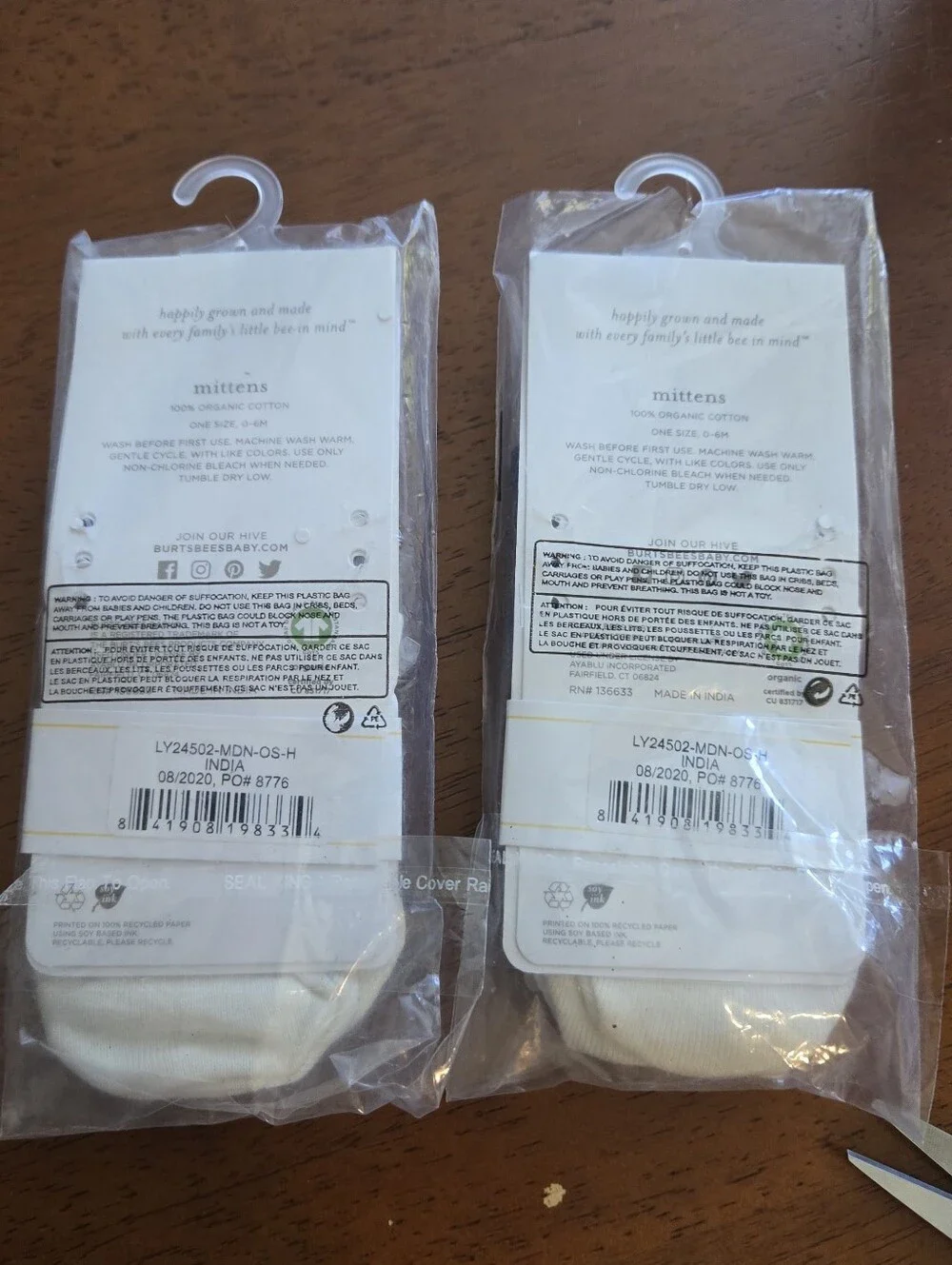 Baby Mittens - Gray, Black & Cream (2 Packs of 3)